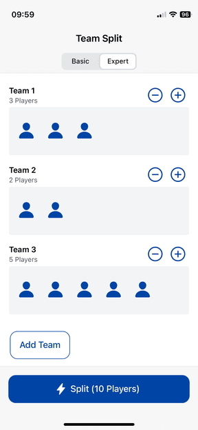 Teams with individual custom sizes